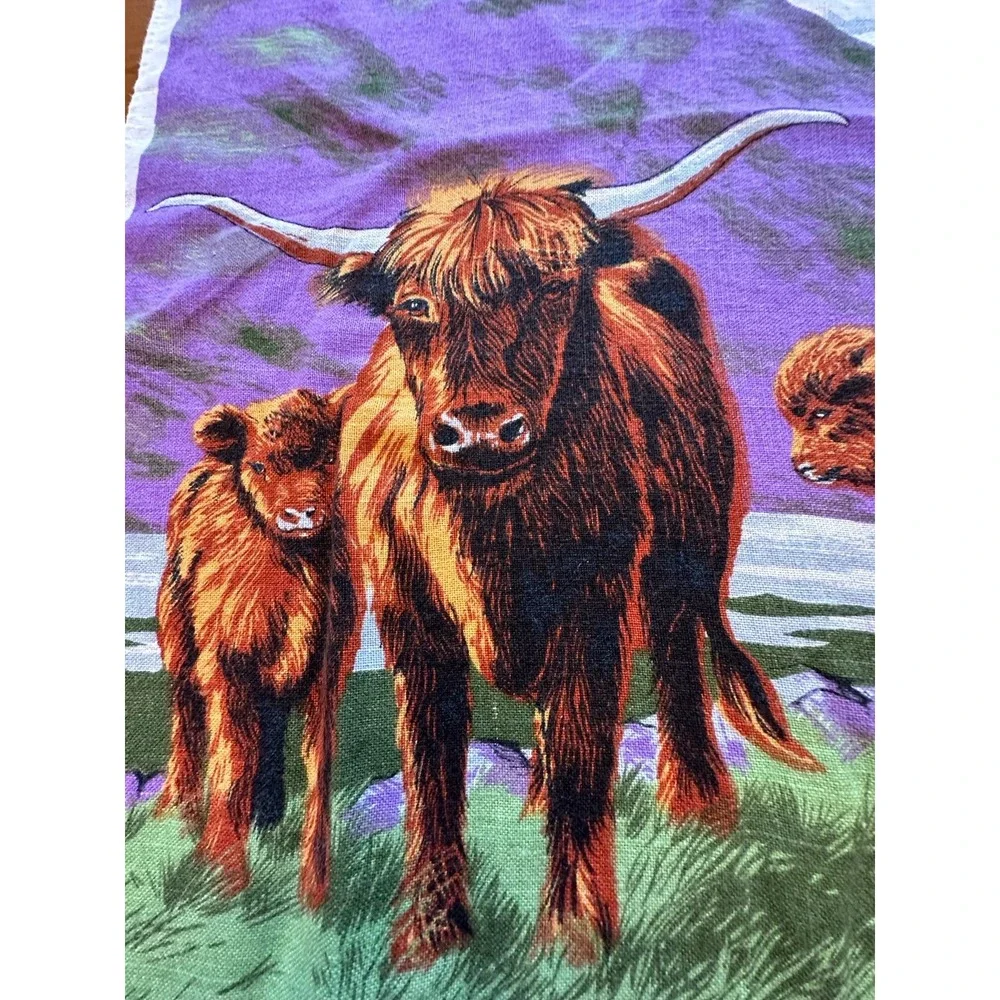 Scottish linen tea towel Highland Cattle